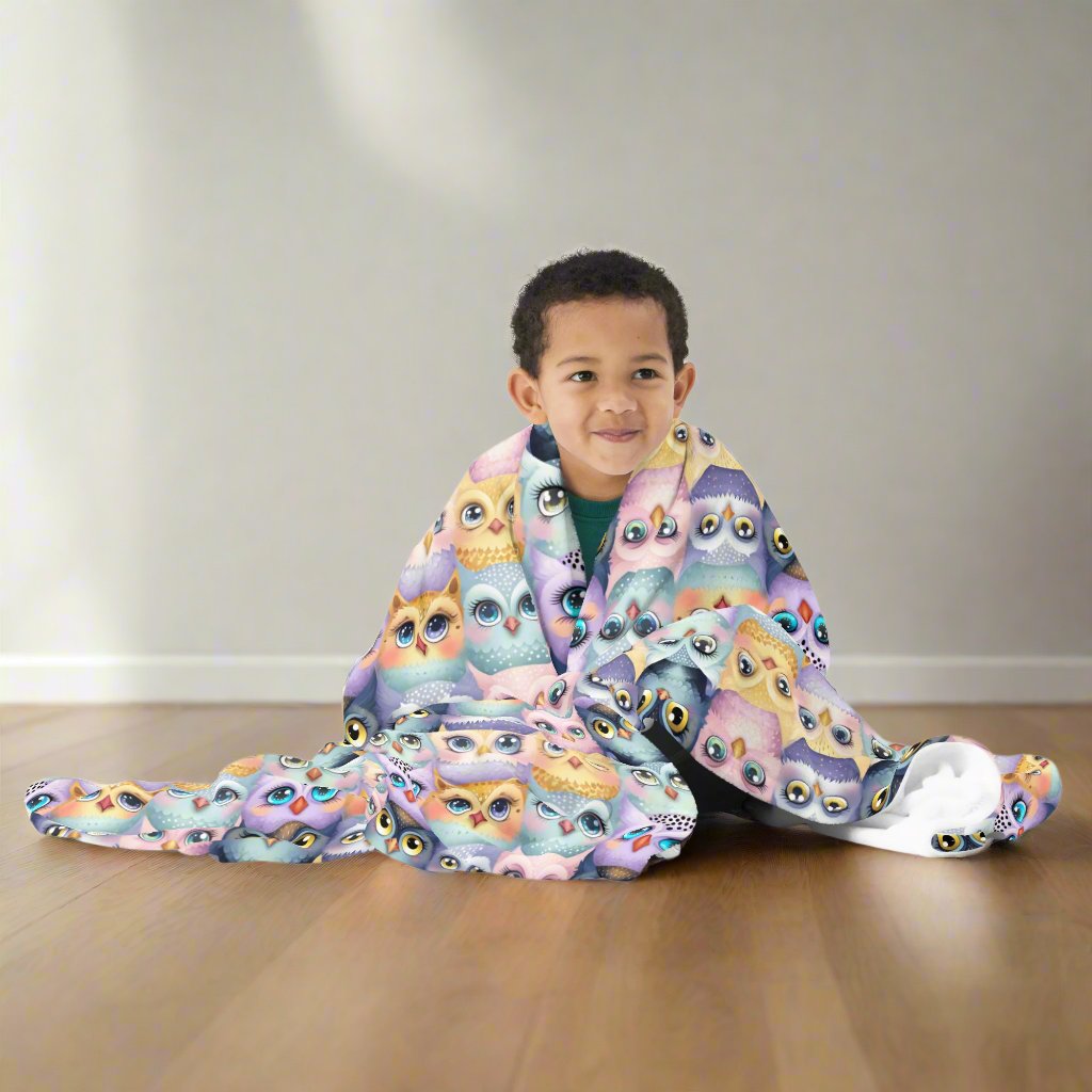 boy with Pastel Parliament of Owls Cozy Velveteen Plush Blanket