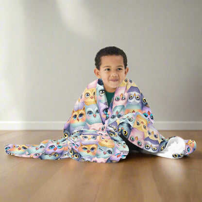 boy with Pastel Parliament of Owls Cozy Velveteen Plush Blanket