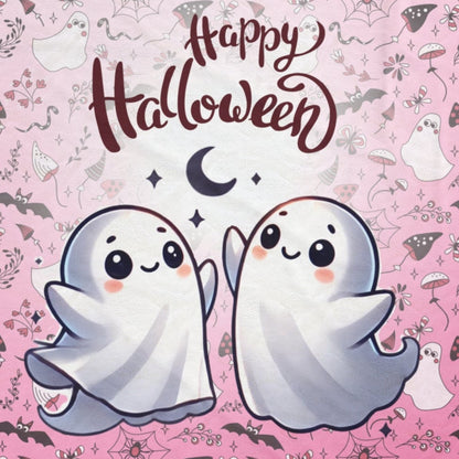 Dancing Cute Ghosts Pink Happy Halloween Cozy Velveteen Plush Blanket