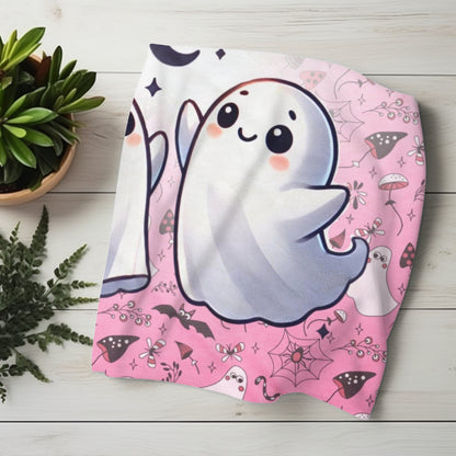 Dancing Cute Ghosts Pink Happy Halloween Cozy Velveteen Plush Blanket