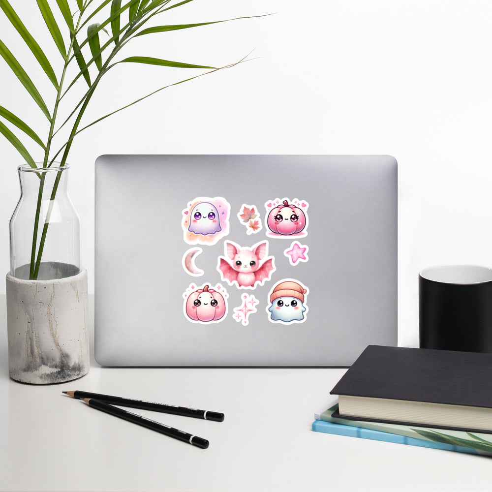 Halloween Pink Watercolor Kawaii Ghost, Bat, Pumkpin Sticker Sheet