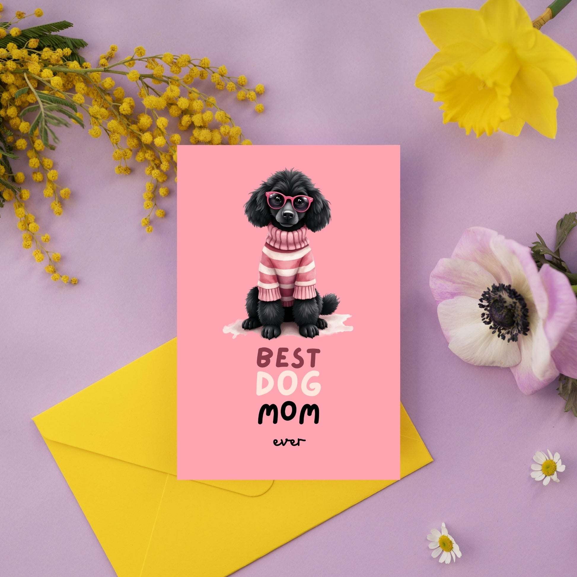 Stylish Black Poodle Mothers Day Folded Card