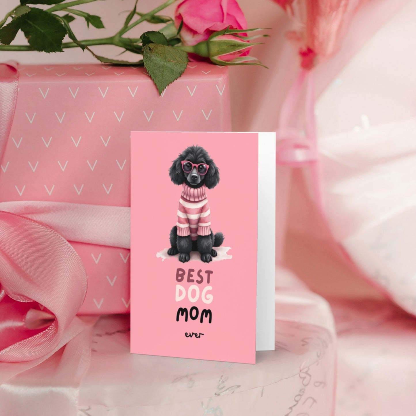 Stylish Black Poodle Mothers Day Folded Card