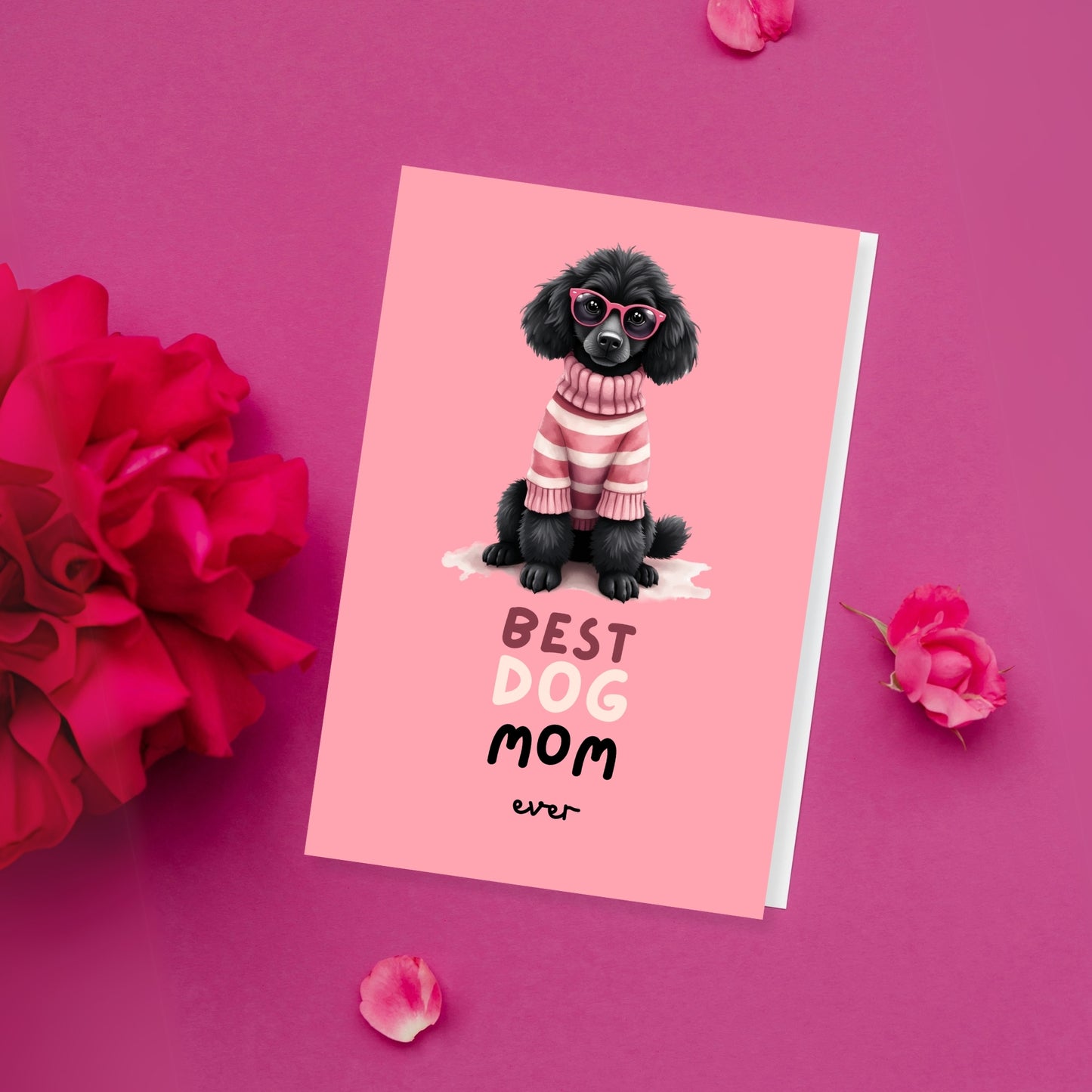 Stylish Black Poodle Mothers Day Folded Card