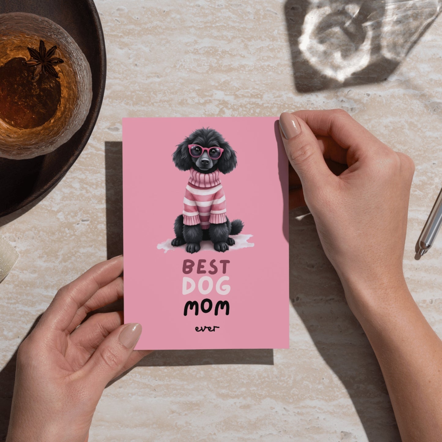 Stylish Black Poodle Mothers Day Folded Card