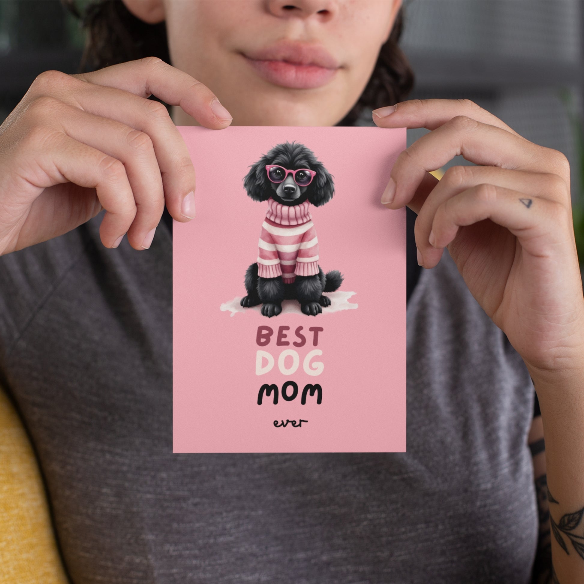Stylish Black Poodle Mothers Day Folded Card