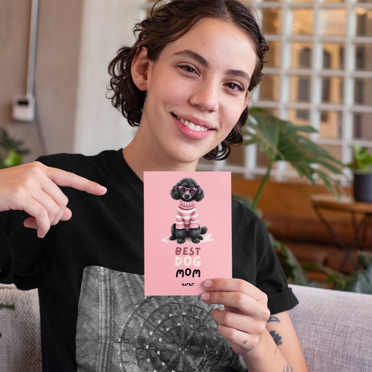 Stylish Black Poodle Mothers Day Folded Card