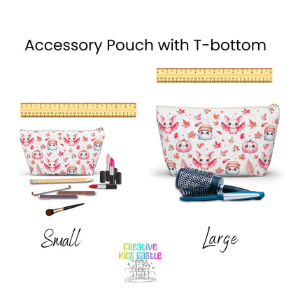 Pink Halloween Accessory Pouch with with cute Ghosts, Bats and Leaves