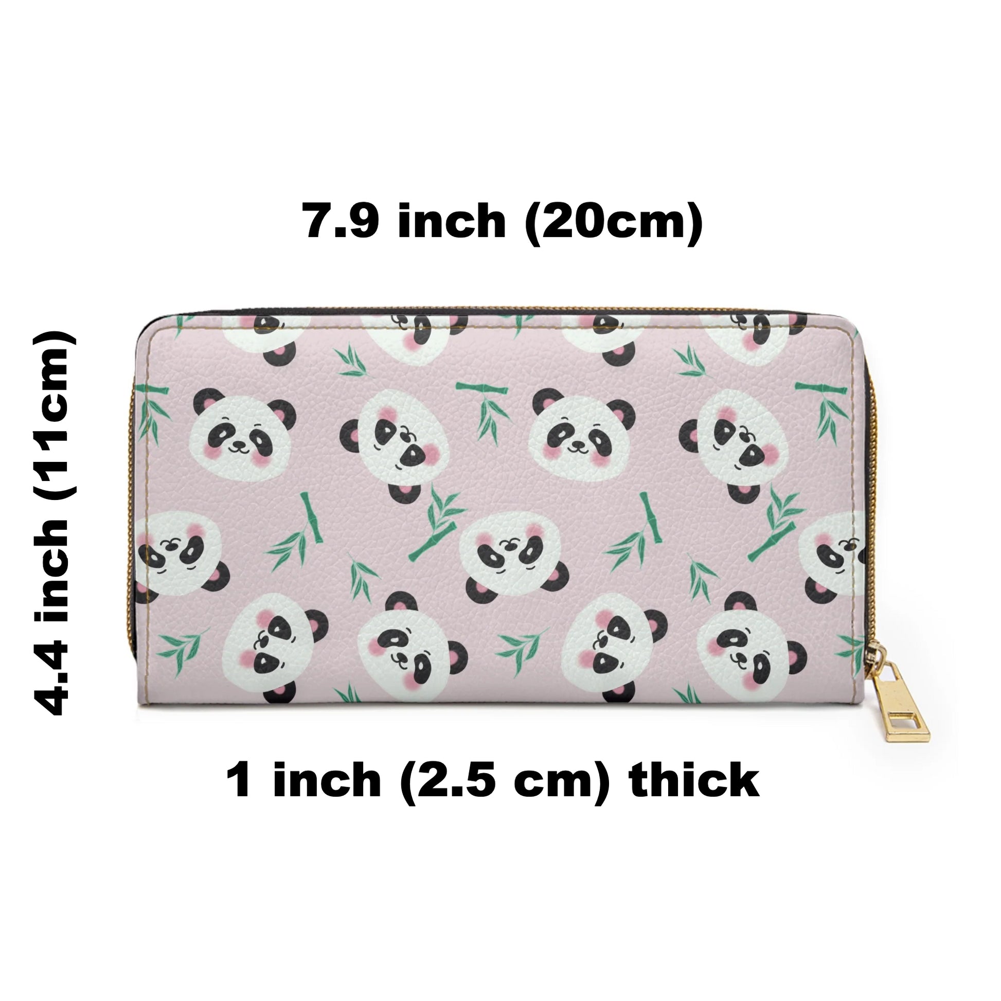 Pink Zipper Wallet with Cute Panda Faces