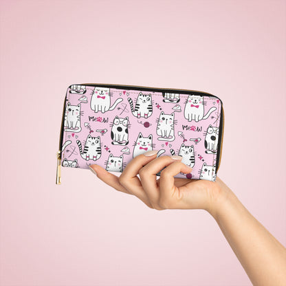 Pink Zipper Wallet with Sassy Cats