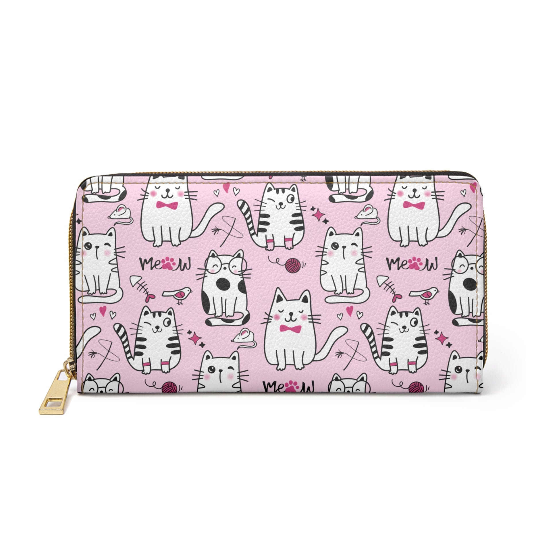 Pink Zipper Wallet with Sassy Cats
