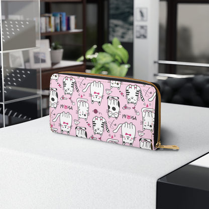 Pink Zipper Wallet with Sassy Cats