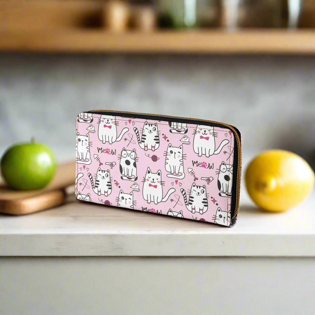 Pink Zipper Wallet with Sassy Cats 