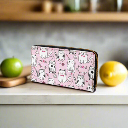 Pink Zipper Wallet with Sassy Cats 
