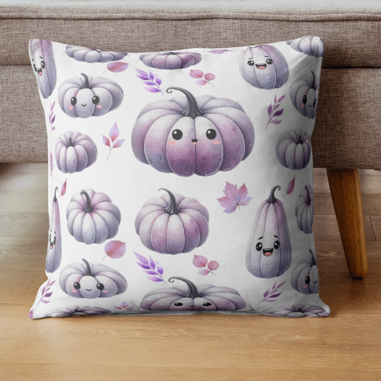 Purple Kawaii Pumpkin Pattern Faux Suede Square Pillow