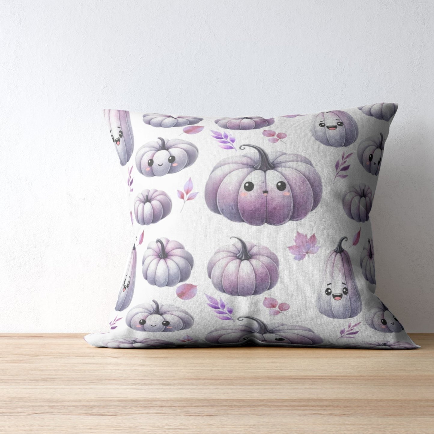 Purple Kawaii Pumpkin Pattern Faux Suede Square Pillow