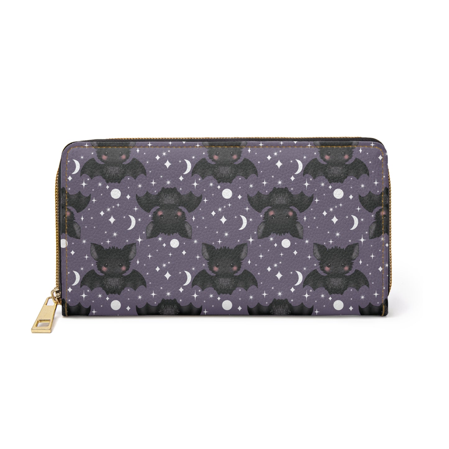 Purple Zipper Wallet with Cute Bats & Stars