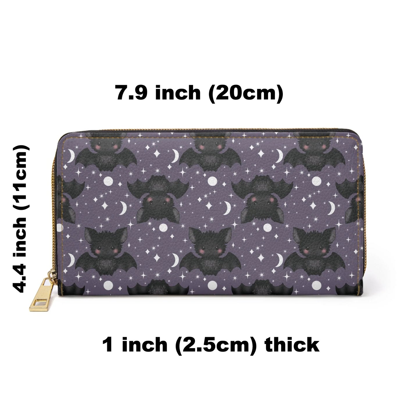 Purple Zipper Wallet with Cute Bats & Stars