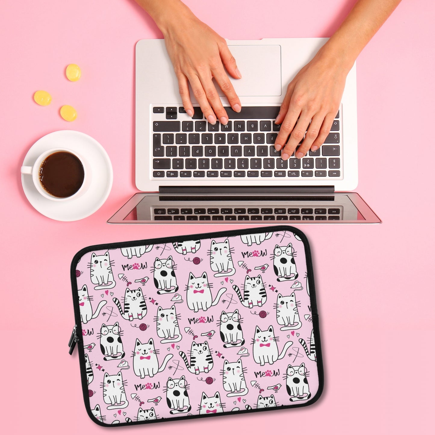 Sassy Cats Pink Laptop Sleeve or Tablet Cover