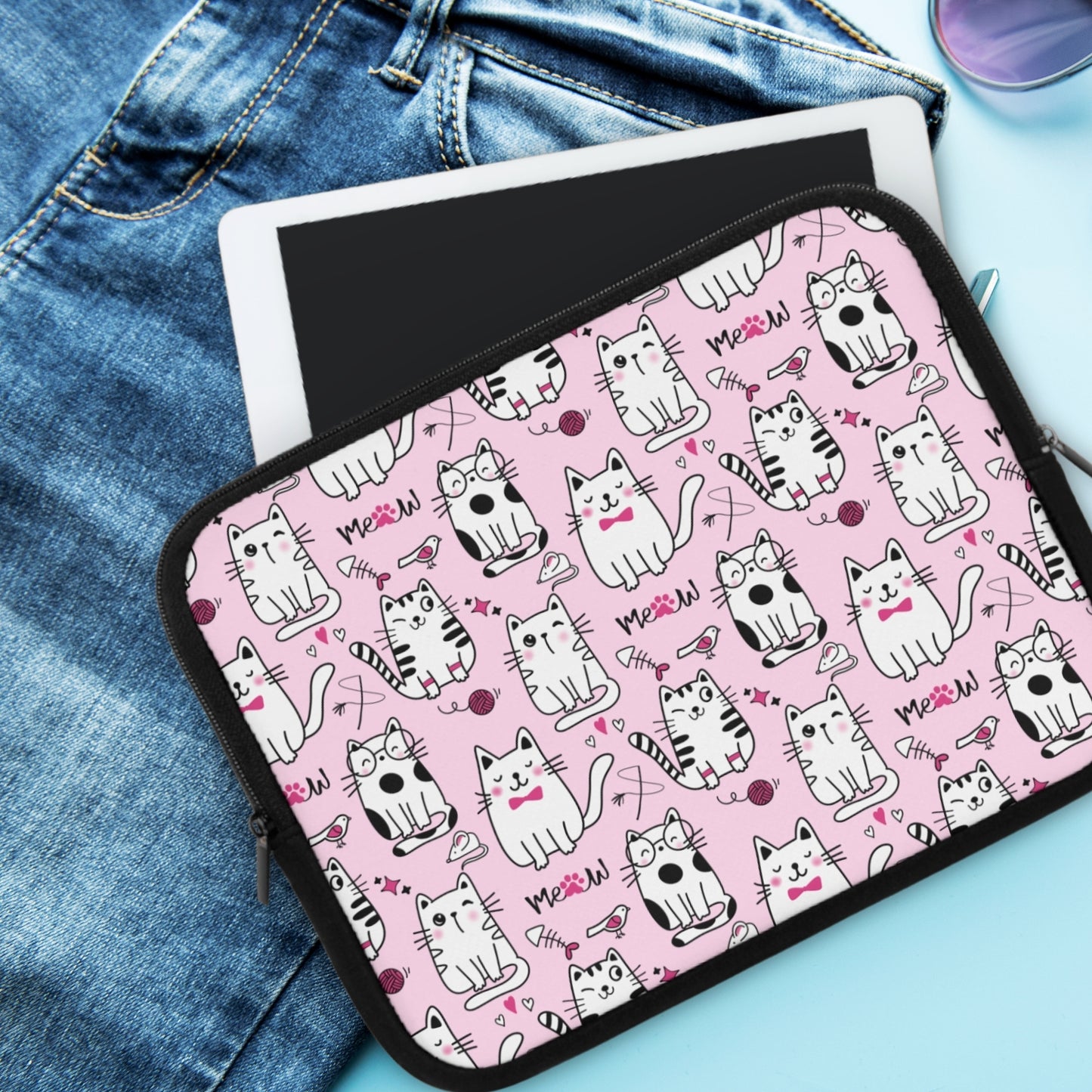 Sassy Cats Pink Laptop Sleeve or Tablet Cover