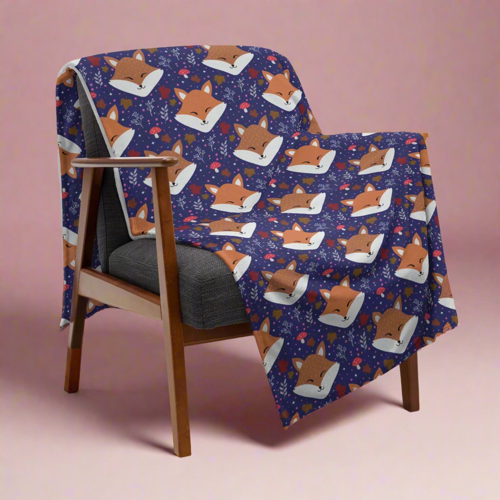 Cute Sleeping Fox Purple Cozy Woodland Plush Blanket on chair