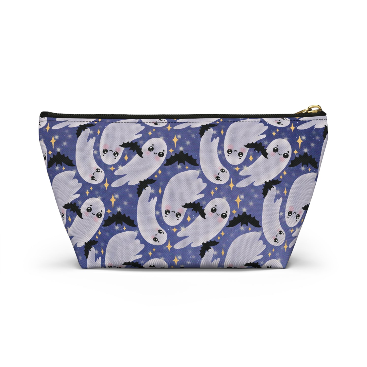 Small Blue Accessory Pouch with Cute Twirling Ghosts and Bats