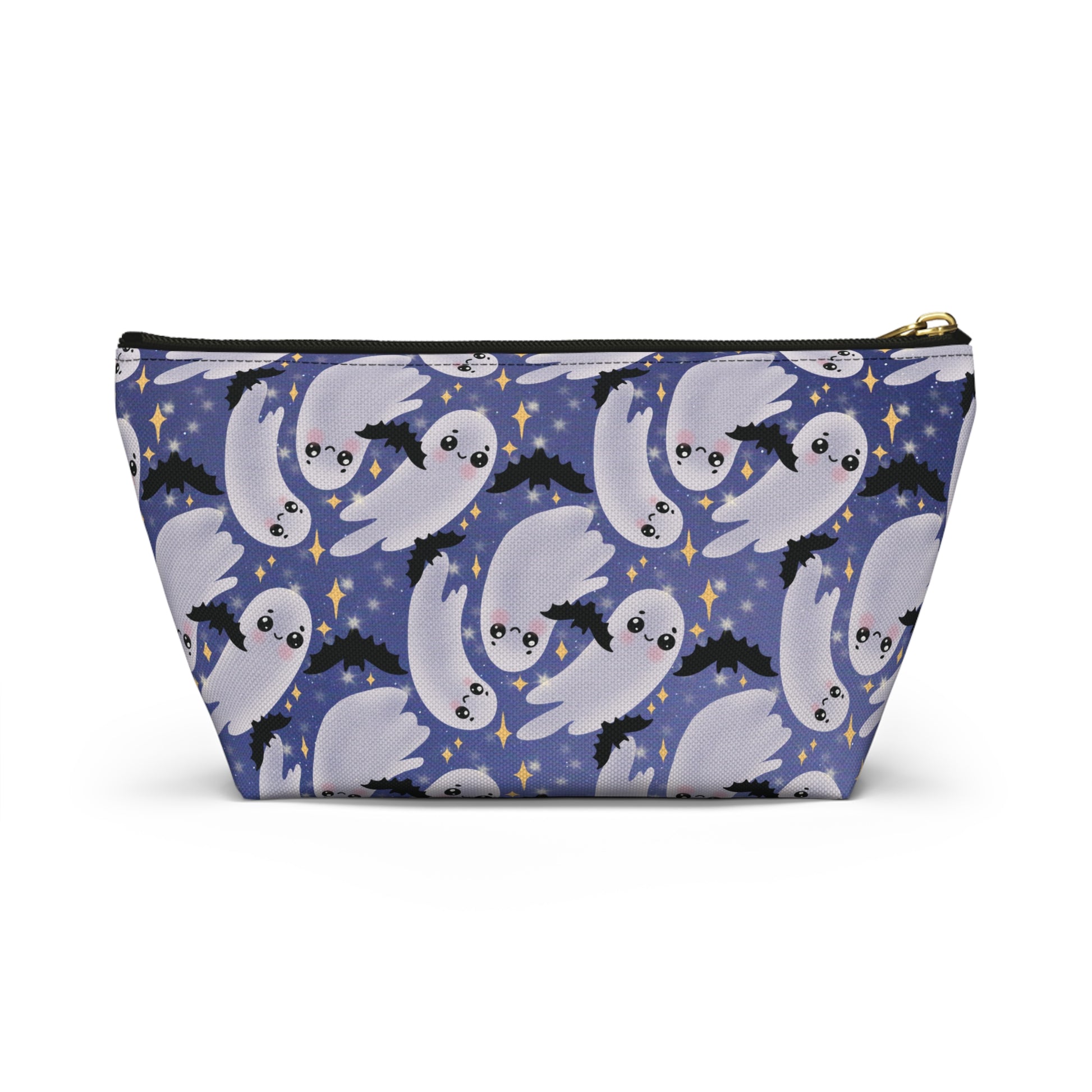Small Blue Accessory Pouch with Cute Twirling Ghosts and Bats