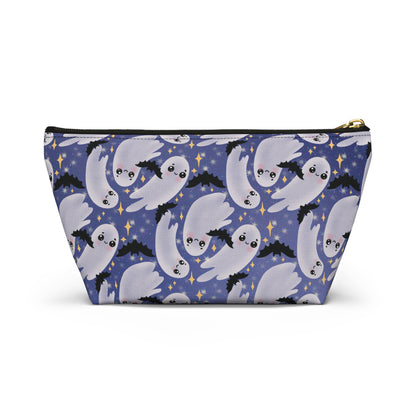 Small Blue Accessory Pouch with Cute Twirling Ghosts and Bats