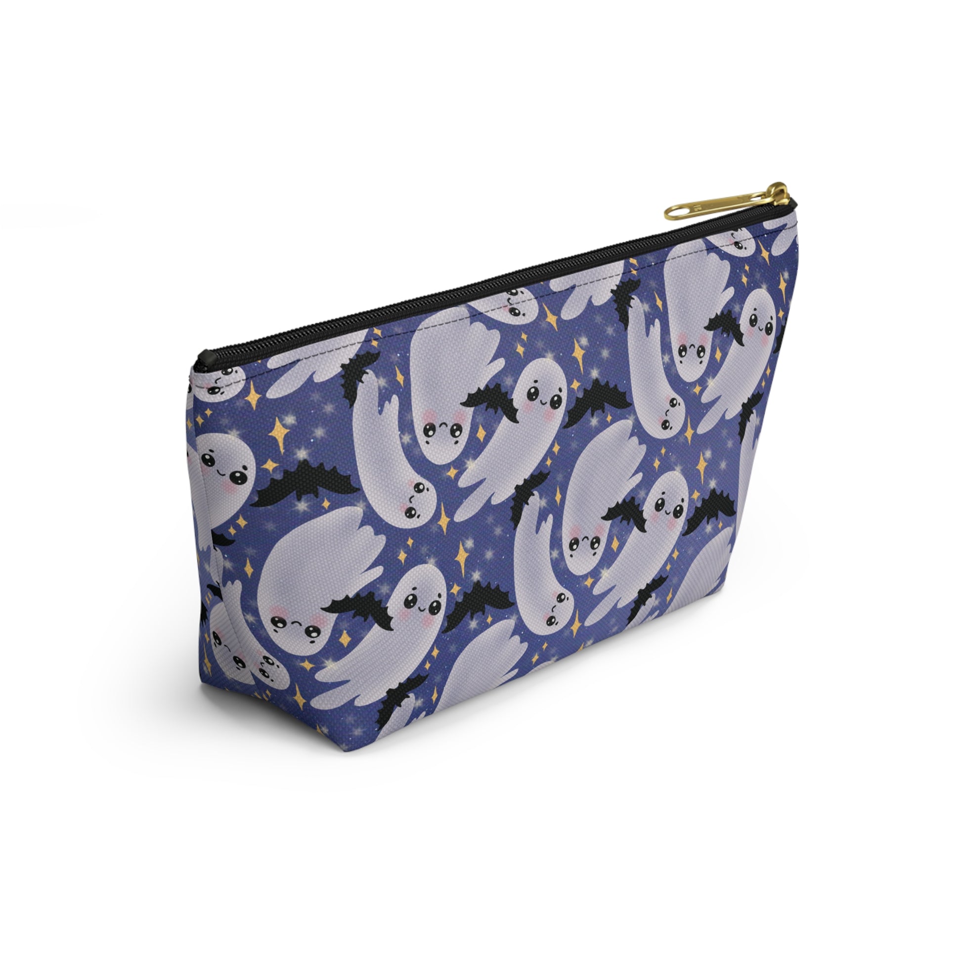 Small Blue Accessory Pouch with Cute Twirling Ghosts and Bats