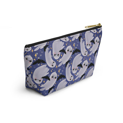 Small Blue Accessory Pouch with Cute Twirling Ghosts and Bats