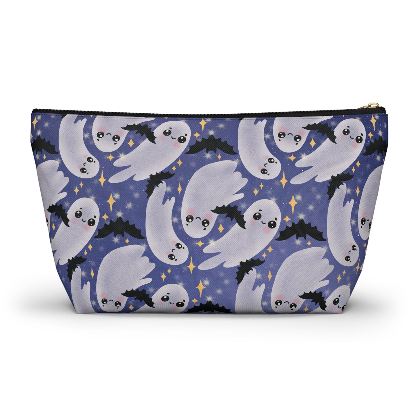 Blue Accessory Pouch with Cute Twirling Ghosts and Bats