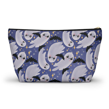 Blue Accessory Pouch with Cute Twirling Ghosts and Bats