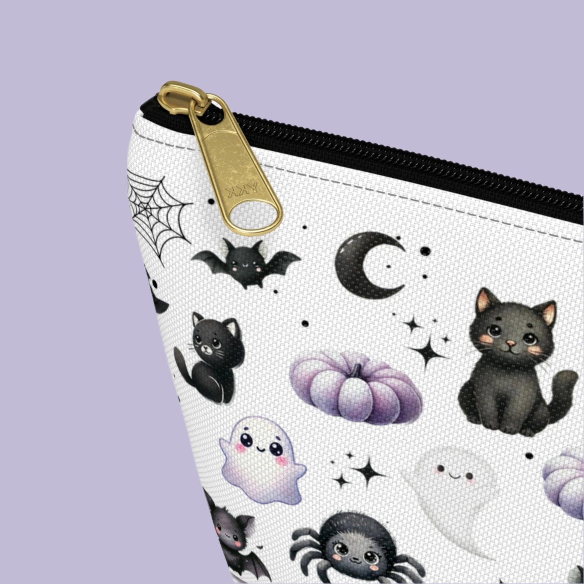 Small Cute Accessory Pouch with with Black Cats, Ghosts, Bats and Spiders