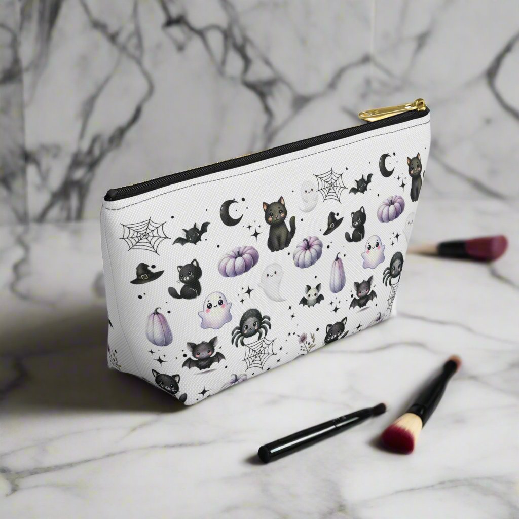 Small Cute Accessory Pouch with with Black Cats, Ghosts, Bats and Spiders