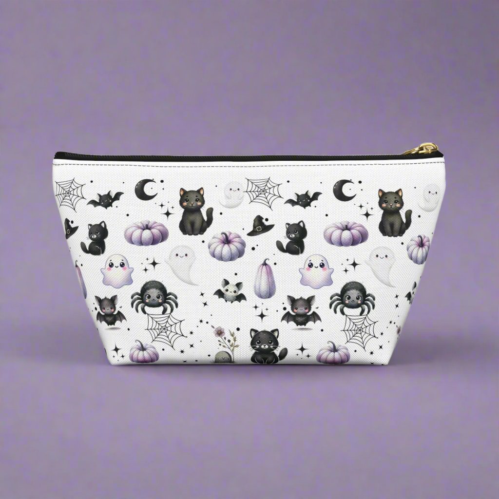 Small Cute Accessory Pouch with with Black Cats, Ghosts, Bats and Spiders