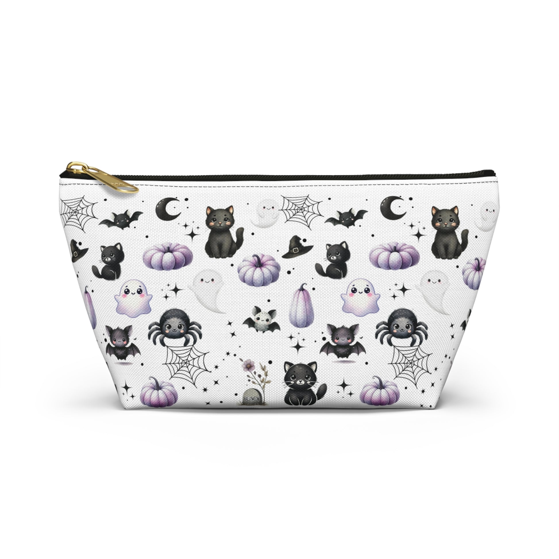 Small Cute Accessory Pouch with with Black Cats, Ghosts, Bats and Spiders