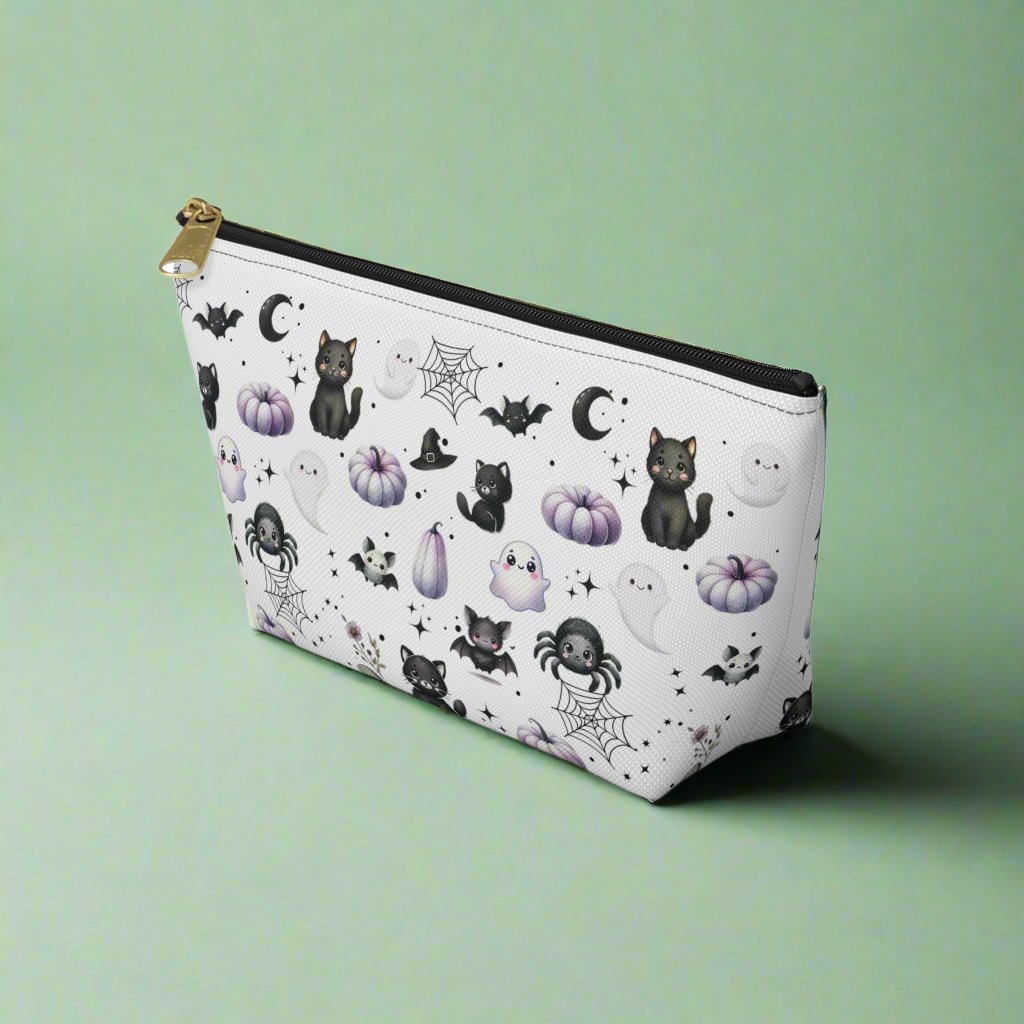 Small Cute Accessory Pouch with with Black Cats, Ghosts, Bats and Spiders