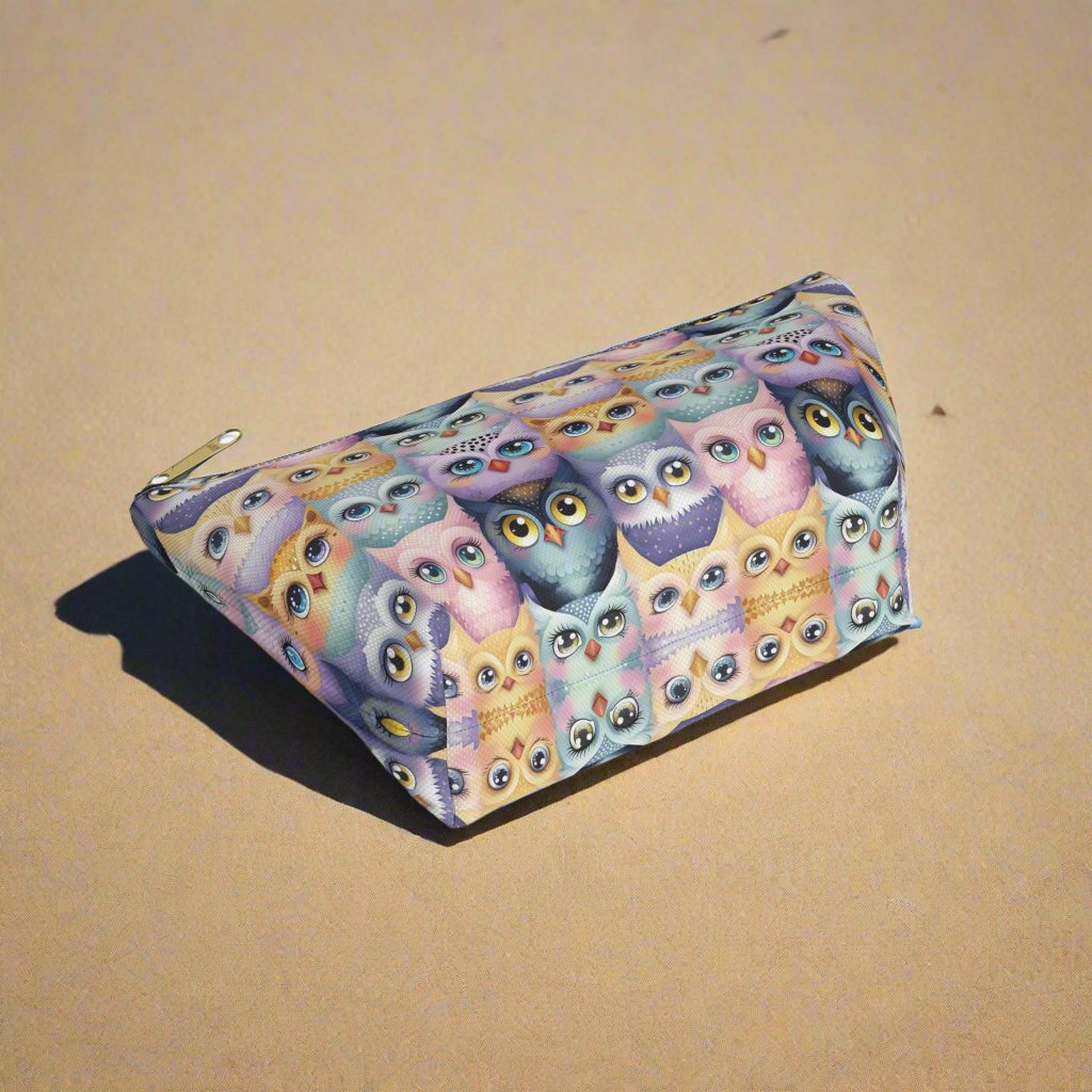 Small Pastel Accessory Pouch with a Cute Flock of Owls