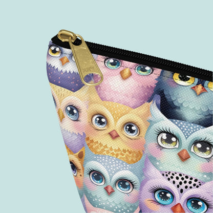 Small Pastel Accessory Pouch with a Cute Flock of Owls