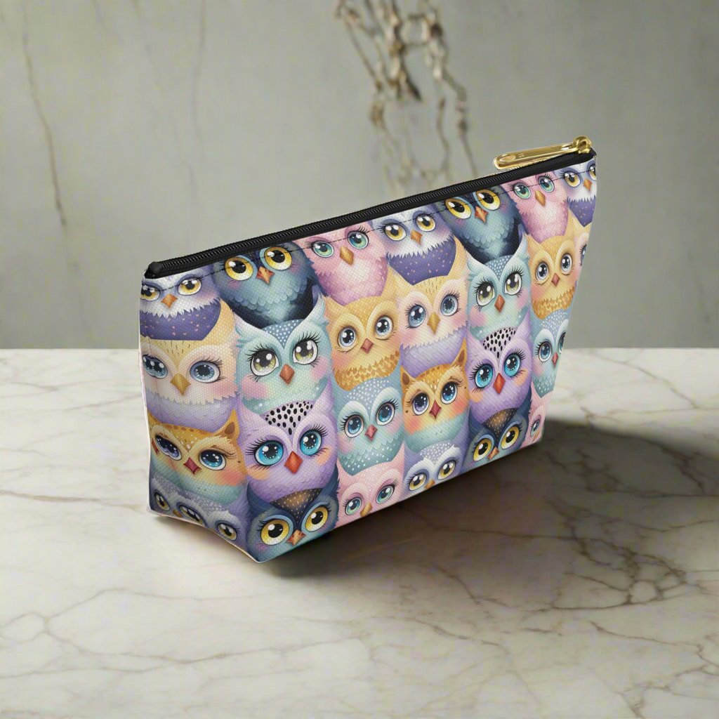 Small Pastel Accessory Pouch with a Cute Flock of Owls