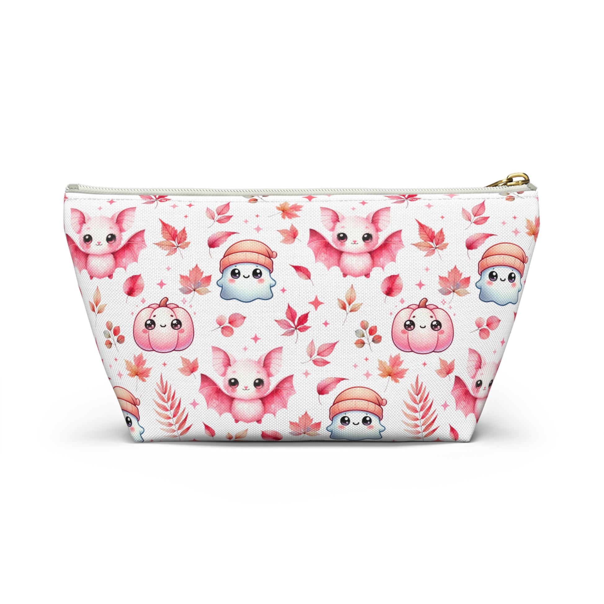 Small Pink Halloween Accessory Pouch with with cute Ghosts, Bats and Leaves