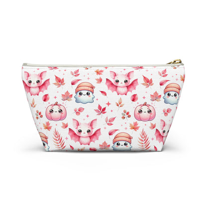 Small Pink Halloween Accessory Pouch with with cute Ghosts, Bats and Leaves