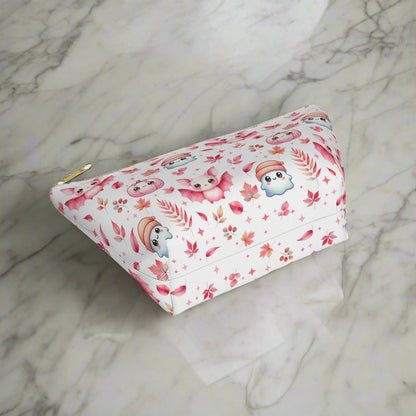Small Pink Halloween Accessory Pouch with with cute Ghosts, Bats and Leaves