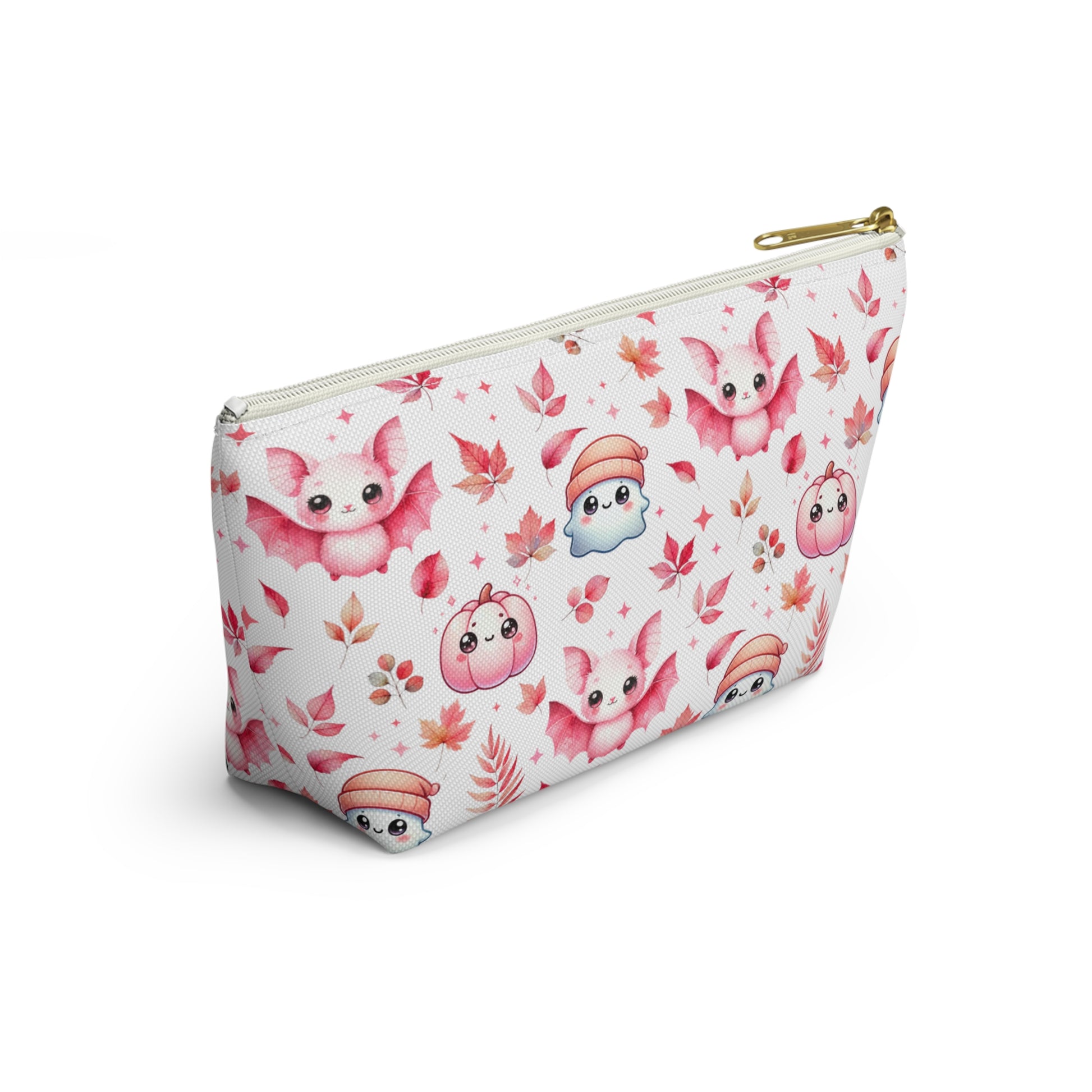 Small Pink Halloween Accessory Pouch with with cute Ghosts, Bats and Leaves