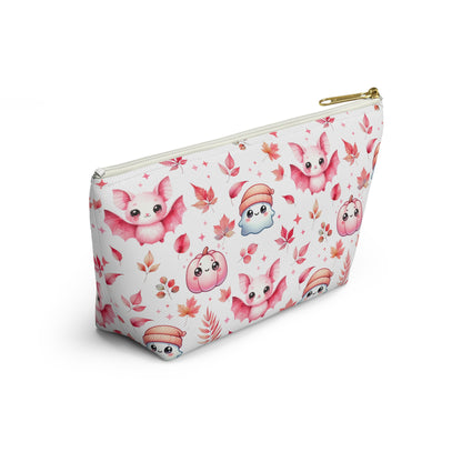 Small Pink Halloween Accessory Pouch with with cute Ghosts, Bats and Leaves