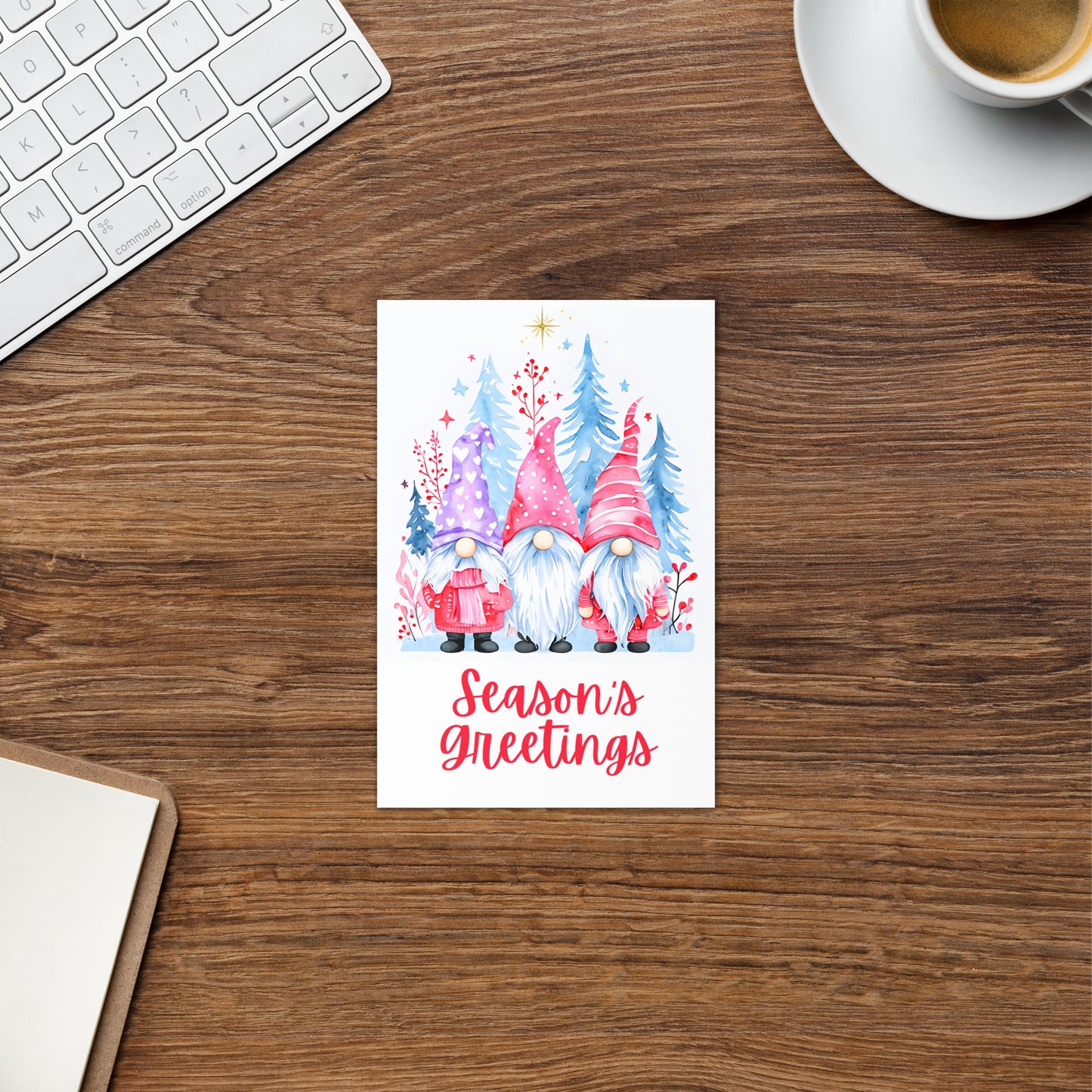 Three Winter Gnomes Season's Greetings Holiday Card