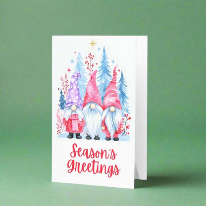 Three Winter Gnomes Season's Greetings Holiday Card