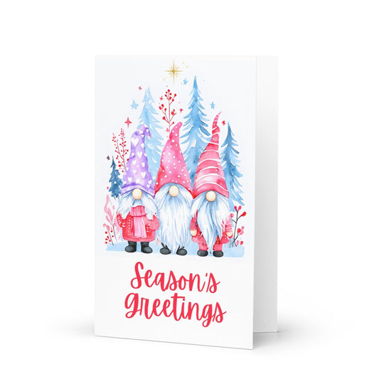 Three Winter Gnomes Season's Greetings Holiday Card