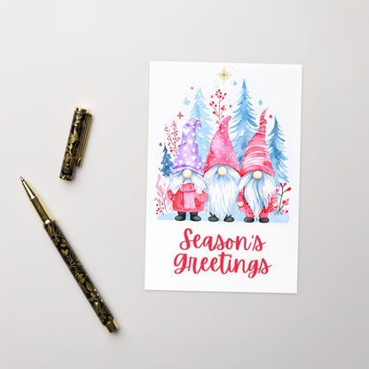 Three Winter Gnomes Season's Greetings Holiday Card