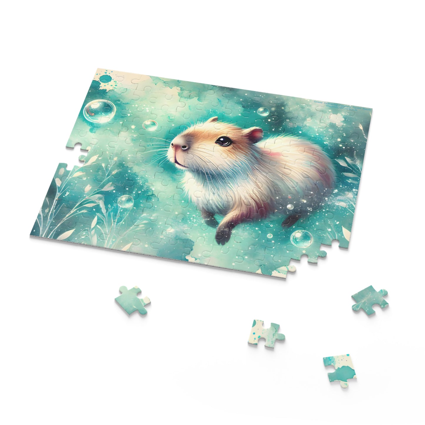Watercolor Swimming Capybara Puzzle 120 pieces